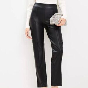 NWT LOFT Tall Pull-On Straight Pants in Faux Leather Size Large Tall